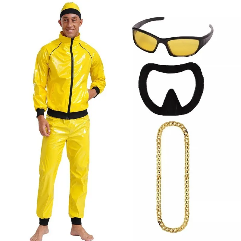 Men Hip Hop Punk Fancy Outfit 90s Rapper Style Patent Leather Shiny Mirror Costume for Nightclub Carnival Party Show Photo