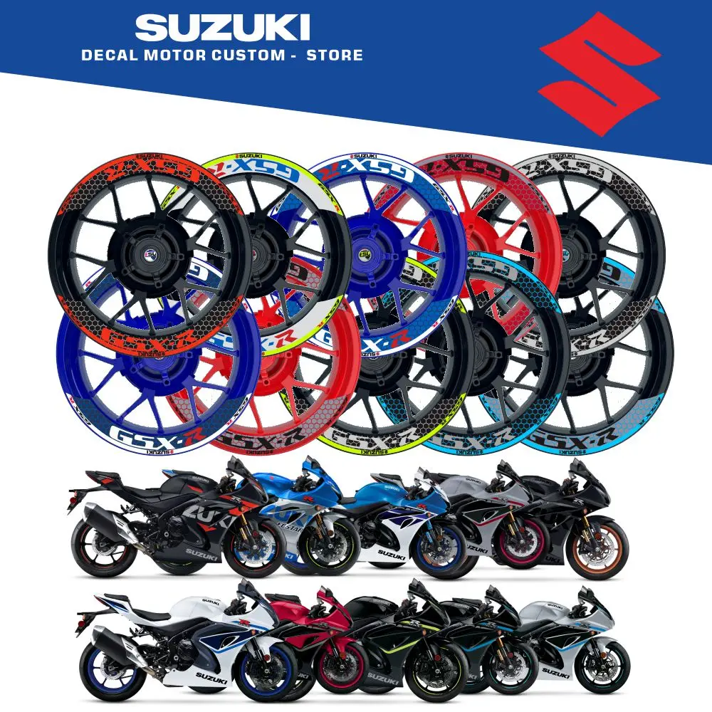 

8 pieces decals stripes for front + rear rim wheel decals stickers 2-Piece Decals For SUZUKI GSX-R GSXR 1000 1000R 1000RZ
