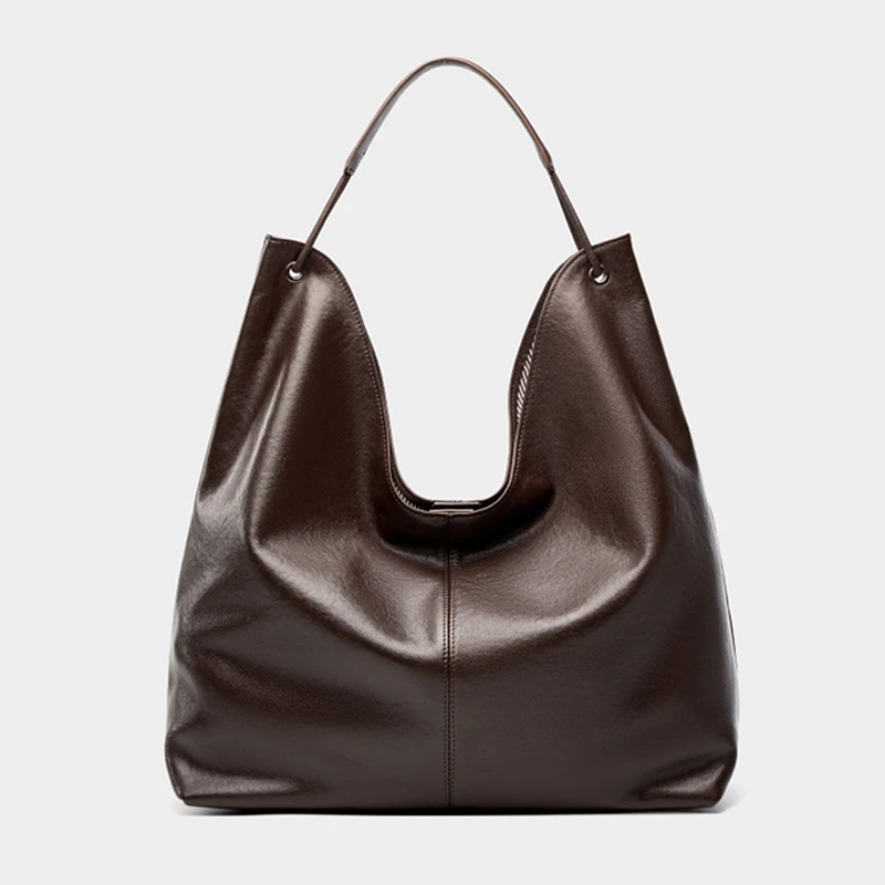 

Hifashion Retro Genuine Leather Hobo Shoulder Bags For Women 2025 Luxury Designer Large Shopper Tote Bucket Work Ladies Handbags