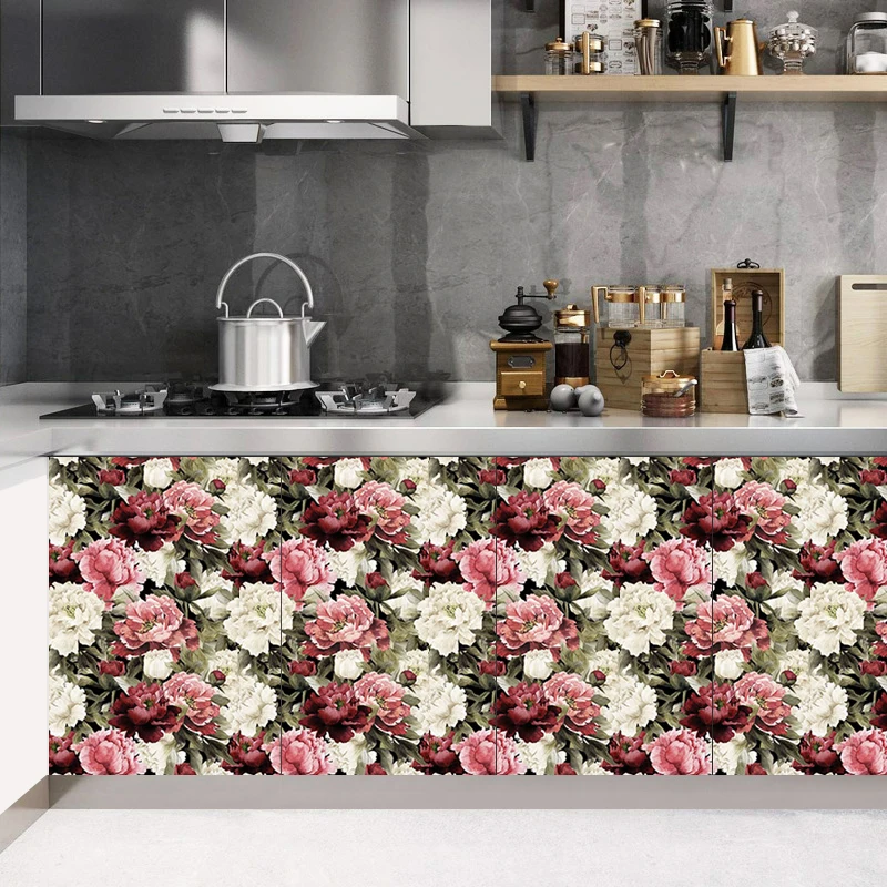 Red And White Roses Vinyl Wall Home Decoration Self Adhesive Wallpapers Living Room Bedroom Study Furniture Makeover wall Decor