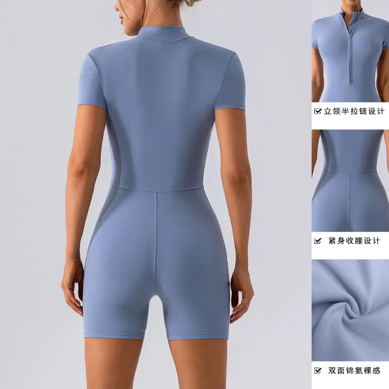 Sport Romper Yoga Jumpsuit for Women Shorts 2024 One Piece Zipper Workout Active Wear Gym Fitness Tracksuit Running Overalls