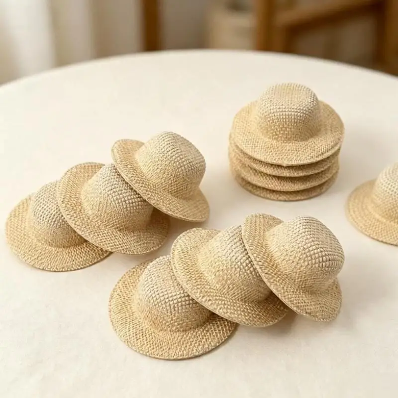 10Pcs Mini Straw Hat Pendant Imitation Woven Tiny Hat Jewelry Making Accessories For DIY Earrings Keychain Doll Decor Handcraft