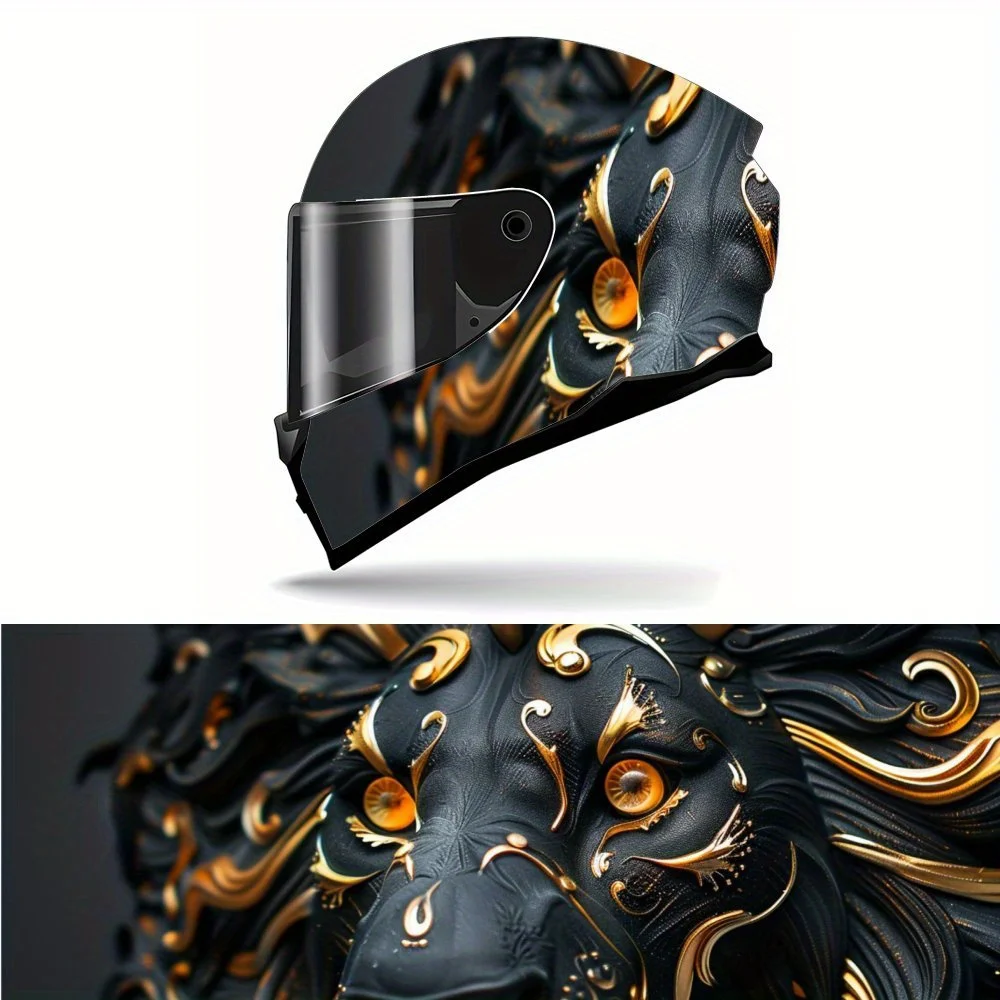 

Stylish Black & Gold Lion Motorcycle Vinyl Wraps Helmet Decal, Helmet Sticker, Self-adhesive Waterproof Helmet Decoration, Unive