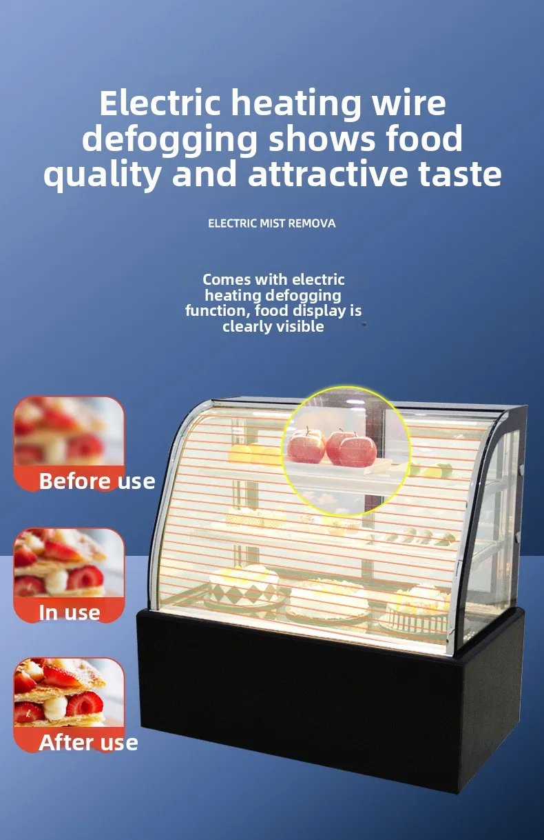 FOODLINE Cake Display Cabinet Curved Glass Refrigerated Showcase For Dessert Shop Attractive Pastry Visual Display Effect