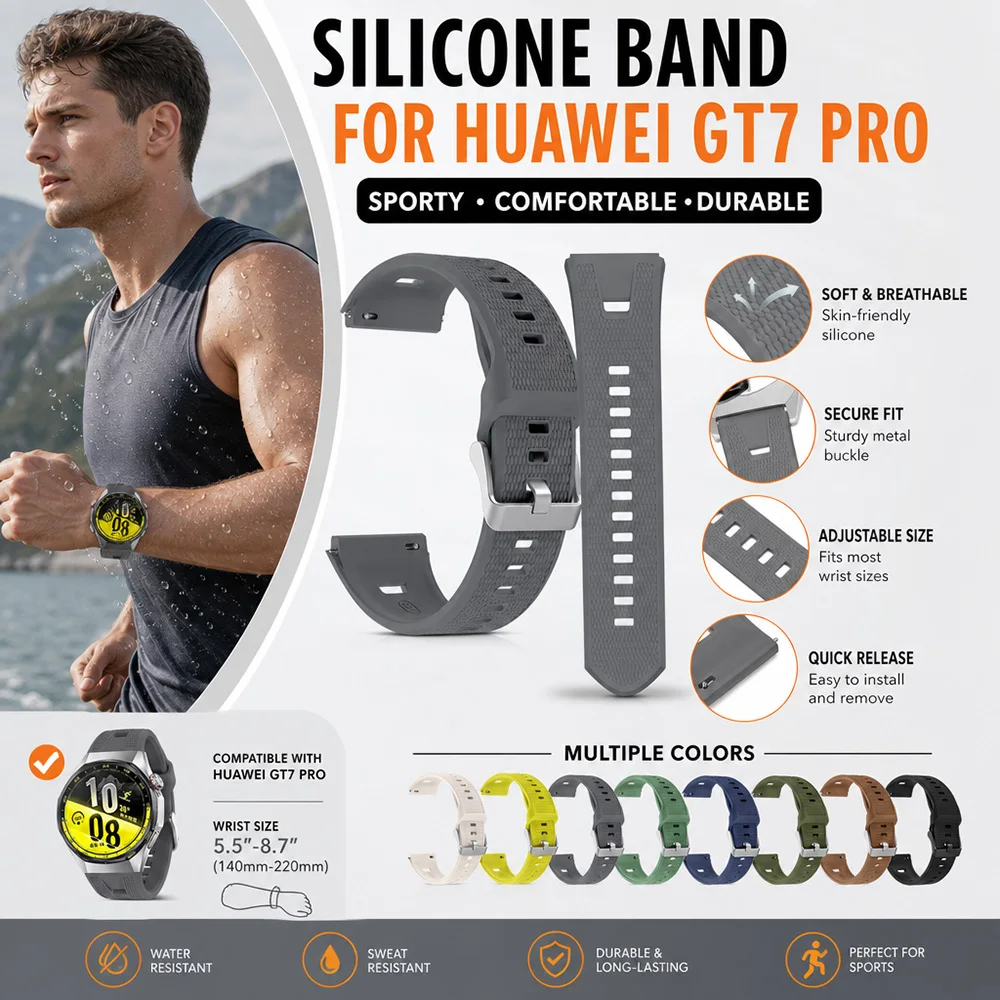 Silicone Watch Wristband for Huawei GT7 Pro Unisex Comfort Fit for Huawei GT7 Pro Outdoor Walking Travel Extended Time Wearing