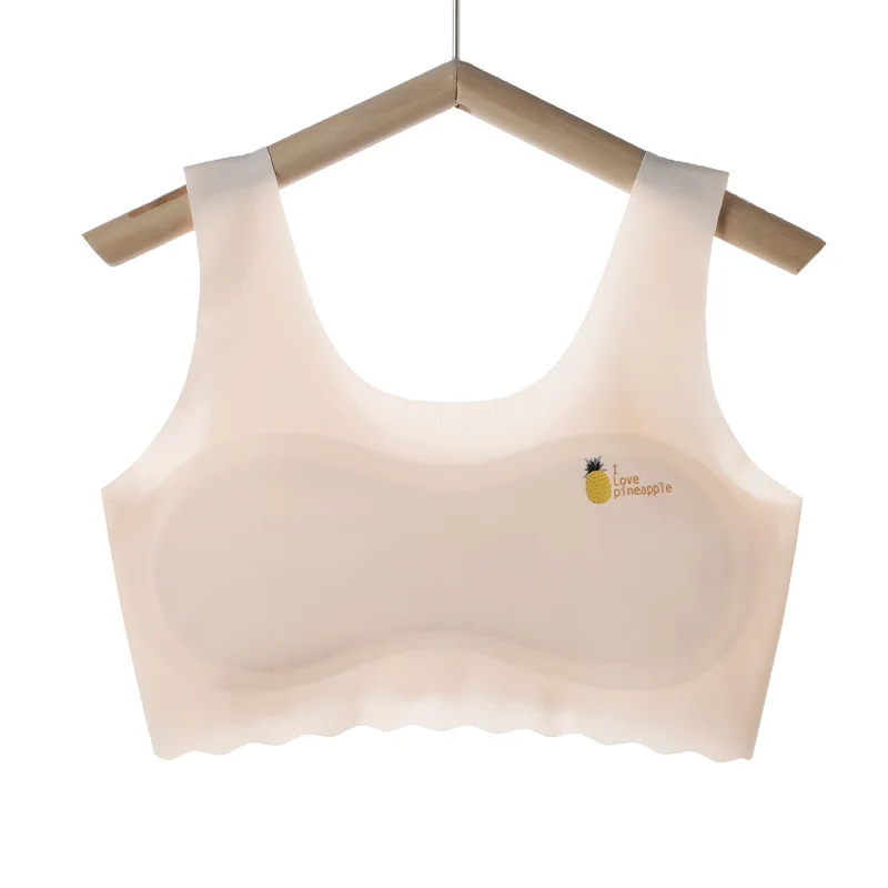 6pcs Girls Solid Color Bra Teen Developmental Vest Bra Pupil Thin Ice Silk Seamless Middle School Students Comfortable Underwear