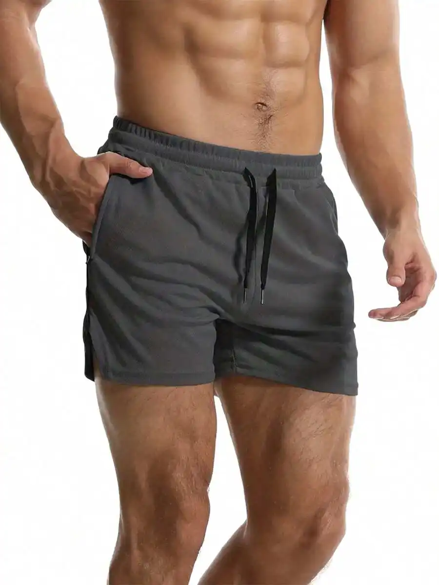 

Men Solid Color Split Side Elastic Drawstring Gym Workout Shorts
