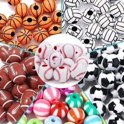 Wholesale Acrylic Football Beads Basketball Soccer Ball Charms Round Loose Beads With Hole Bracelets Jewelry Making Supplies