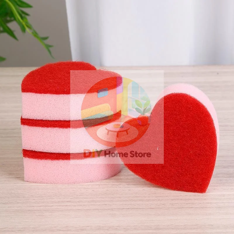 10Pcs Heart Shaped Kitchen Cleaning Sponges Long Lasting Absorbent Non-Scratch Pads for Home Kitchen Daily Cleaning Use