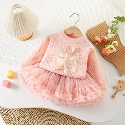 Girls Knitted Clothes Sets Spring Autumn Children Woolen Jersey Sweaters Tops Tutu Skirts 2pcs Dress Suit For Baby Outfits Kids