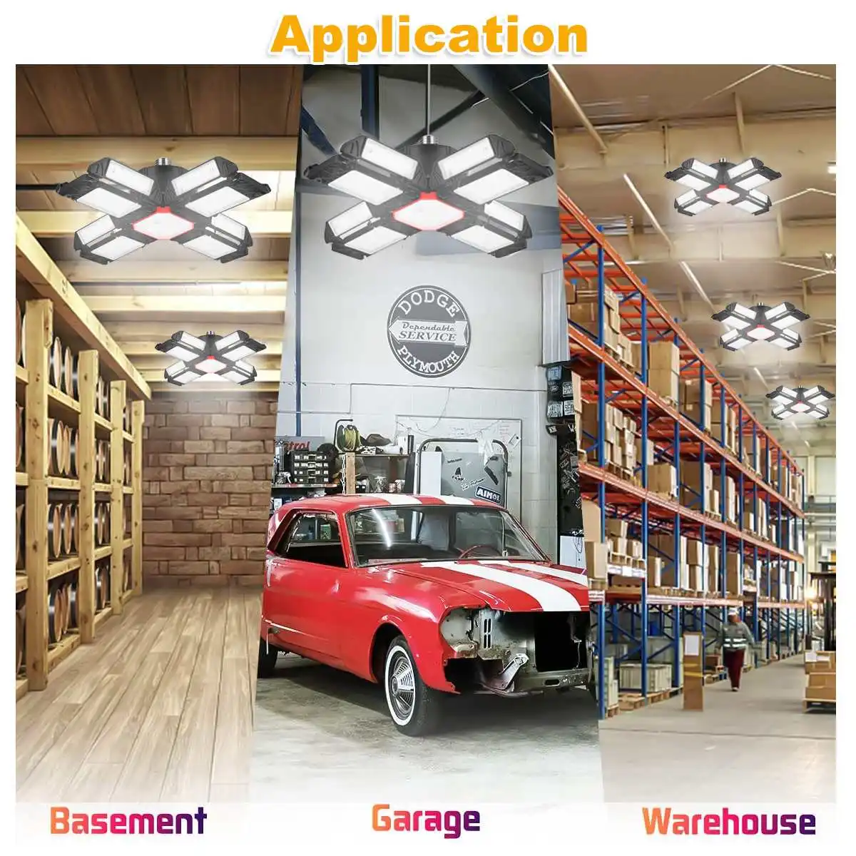 350W New LED Garage Light 13 Pannel Foldable Industrial Lamp E27 Deformable Workshop Warehouse Ceiling Light 6500K 85-265V