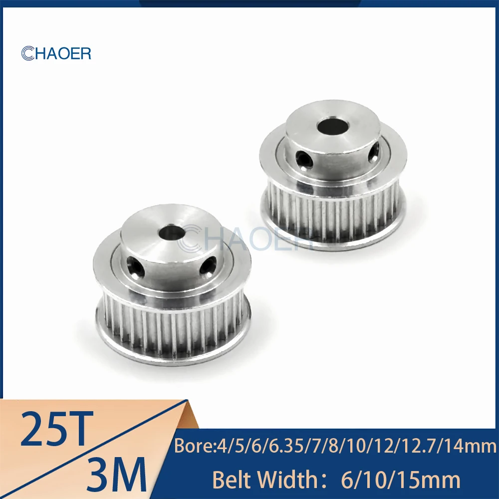 HTD3M 25 Teeth Timing Pulley Bore 4/5/6/6.35/7/8/10/12/12.7/14mm For Belt Width 6/10/15mm 3M 25Teeth Synchronous Wheel 25T Gear