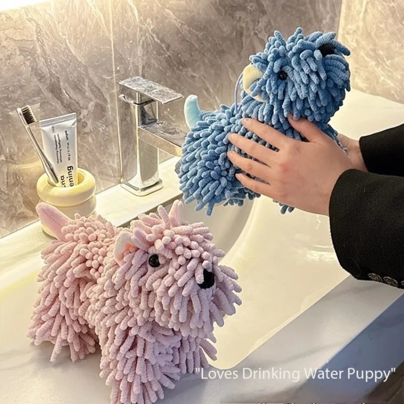 かわいいシュナイアー漫画犬の置物、ハンギングタオル、3dハンカチ、キッチンやバスルーム用ハンドタオル