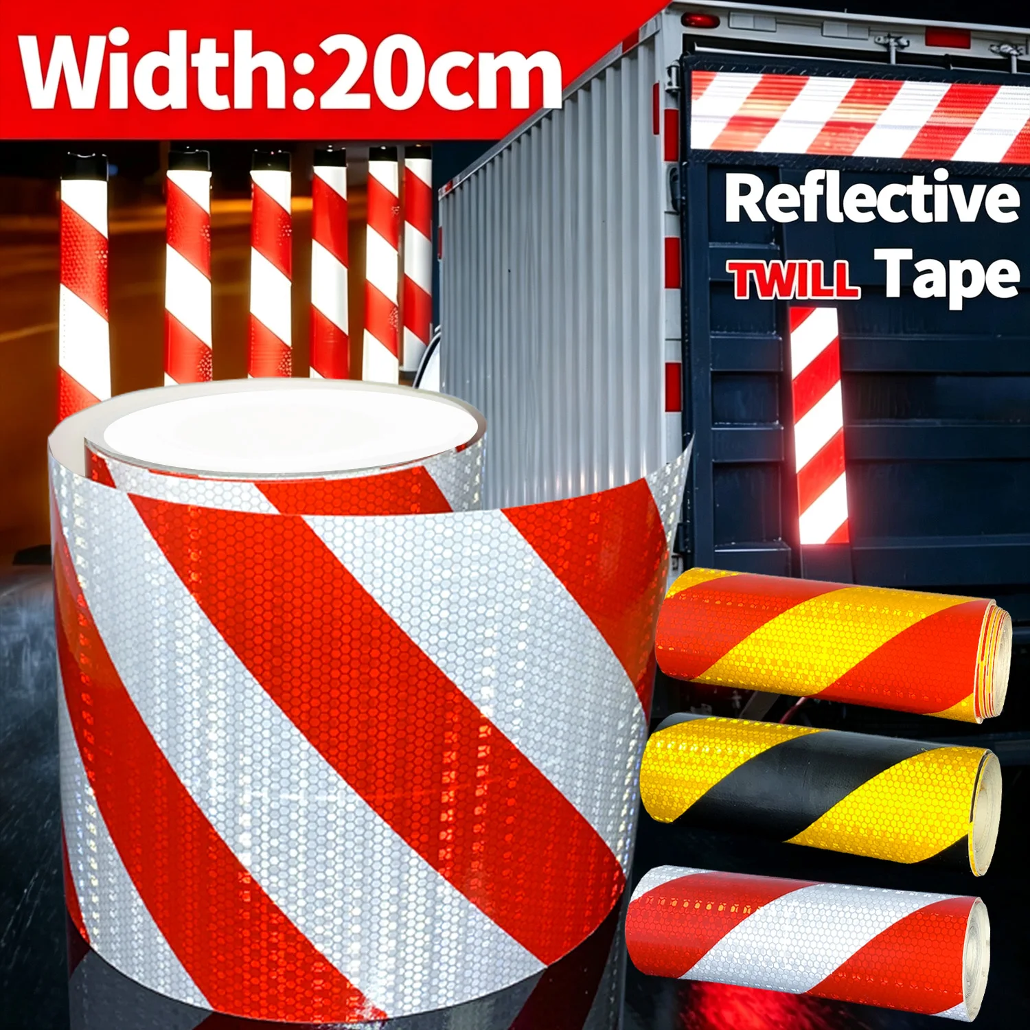 “Warning Mark 20CM” Twill Lattice Reflective Tape Sticker Safety Automatic Waterproof Printing Vehicle Truck Industrial