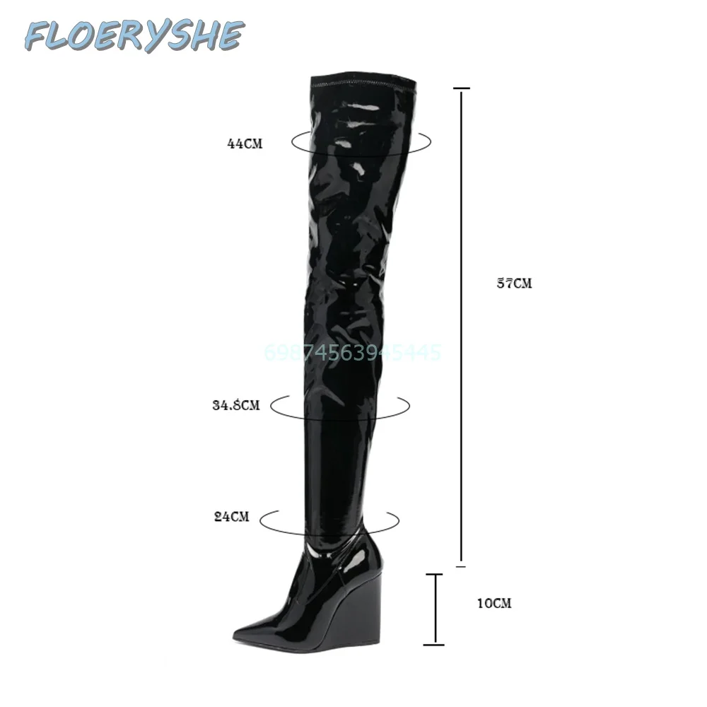 Sexy Solid Boots Patent Leather Metal Thin Heel Zipper Over-the-Knee Night Club 2024 Fashion Black Red Pointed Toe Winter Women