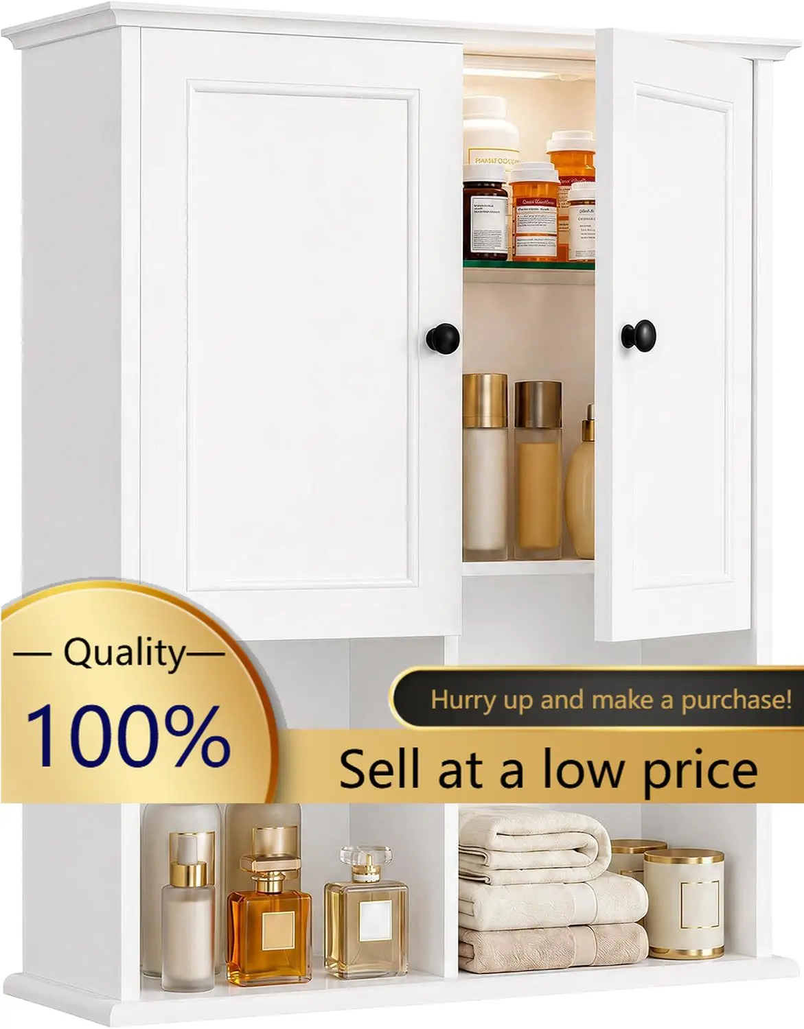 23.6 inch Bathroom Wall Cabinet with Motion Sensor Light - White