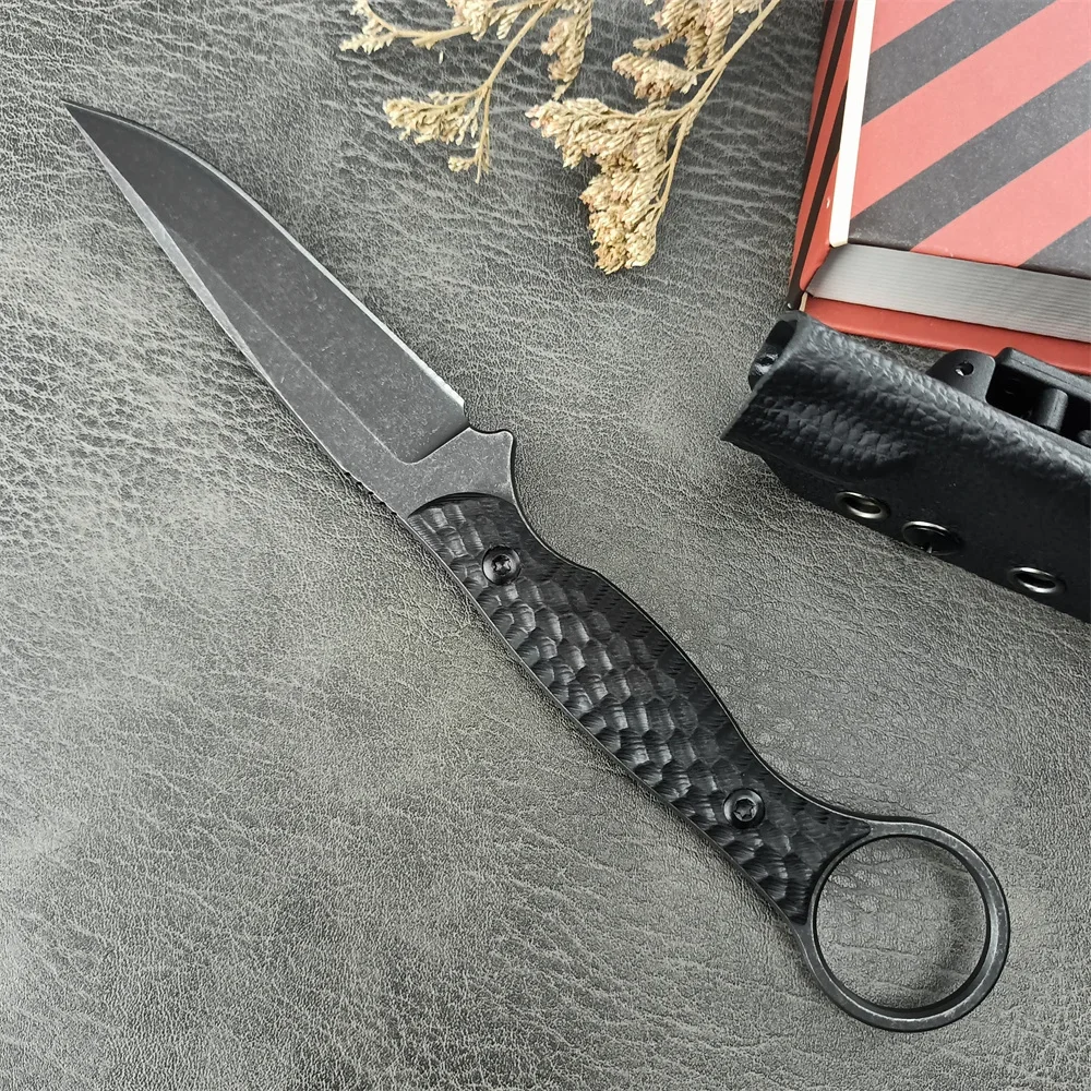 Toor faca tática de lâmina fixa d2, lâmina reta de pedra preta, cabo g10 com bainha kydex, ferramenta de campo ao ar livre