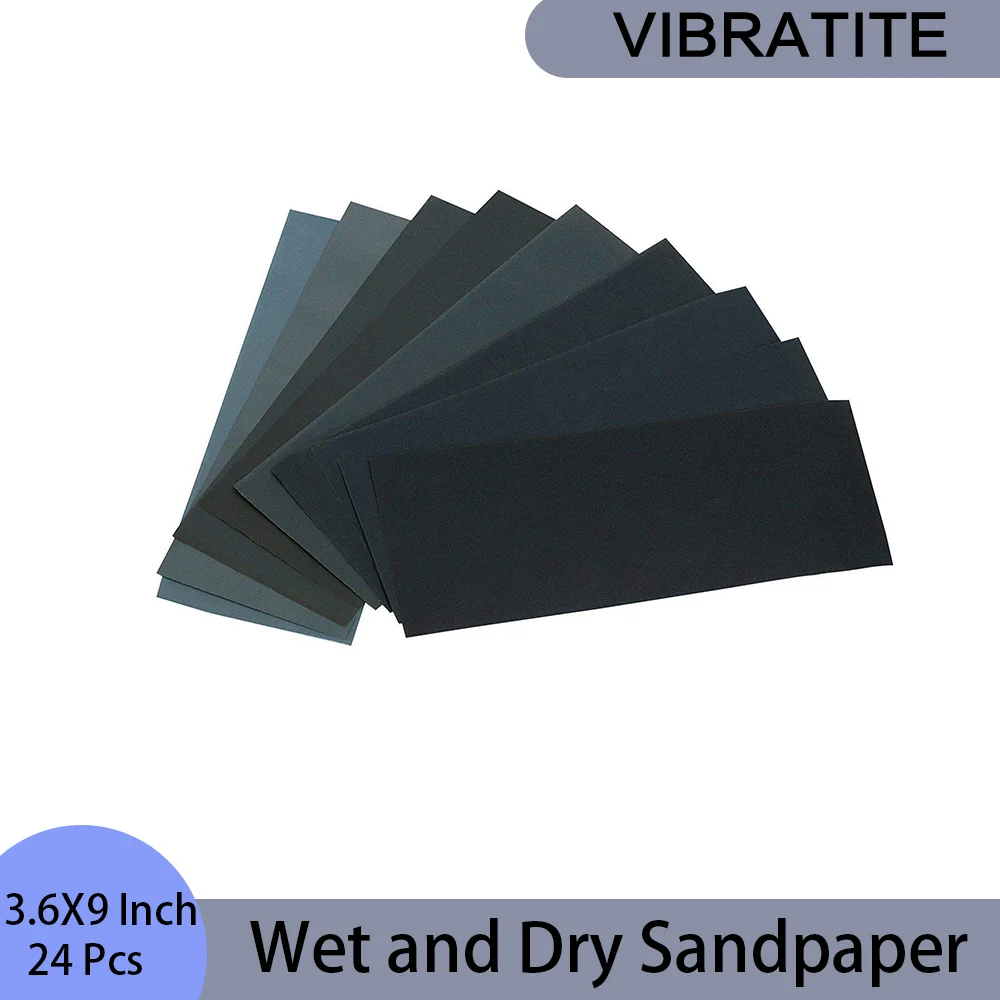 Wet and Dry Sandpaper 9 x 3.6 Inch 24 Pcs Assorted 120/150/180/240/320/400/600/800/1000/1500/2500/3000 Grit for Polishing Wood