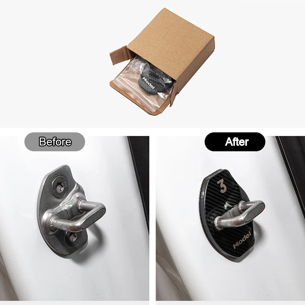 Per Tesla Model Y 3 Model 3 Highland Door Lock Cover protettiva Guard accessori interni per auto in fibra di carbonio in acciaio inossidabile