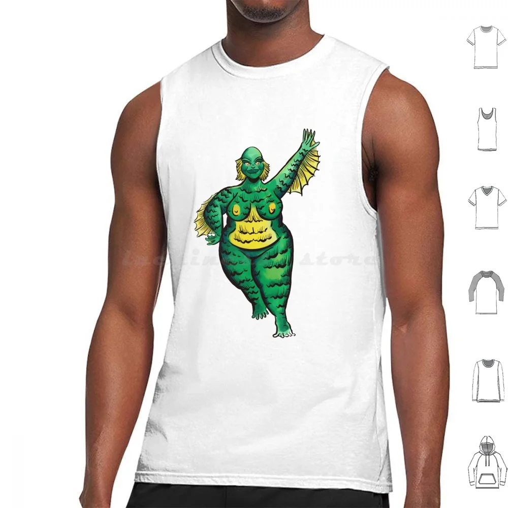 

Creature From The Boom Boom Lagoon Майки с принтом Хлопок Creature From The Black Lagoon Bbw Pinup Horror Pinup Classic
