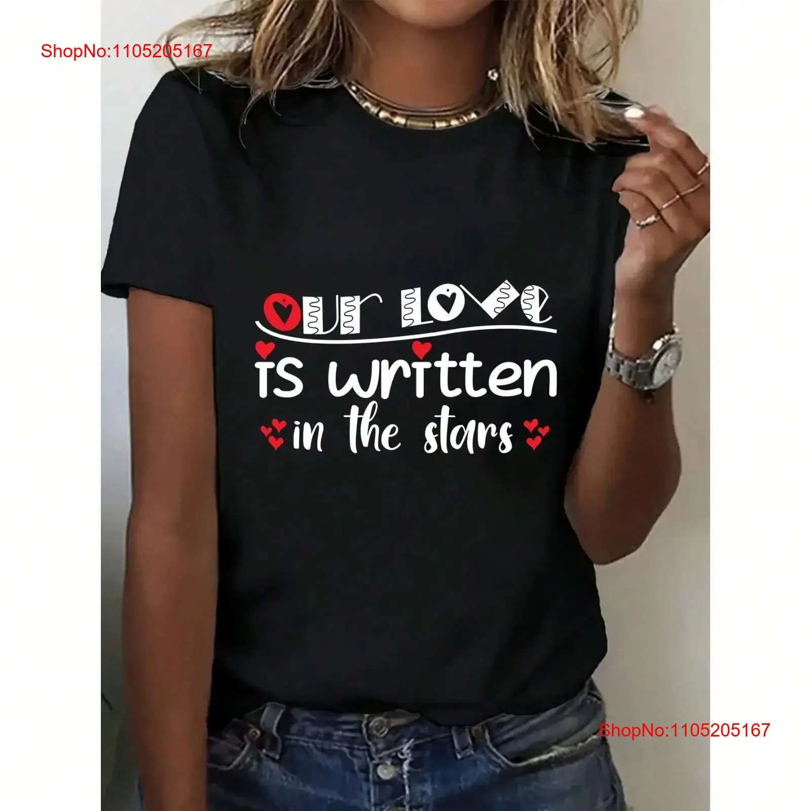 Women's T Shirt with Our Love Is Written in The Stars Print Casual vintage Washed Slightly fashion streetwear Soft Versatile
