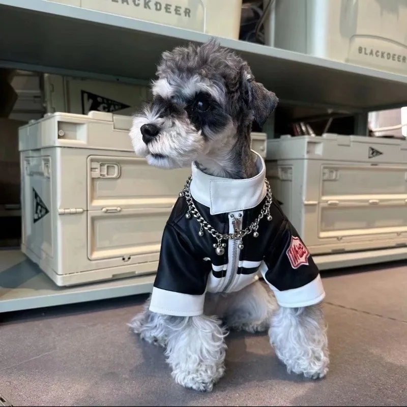 2026 Cool Biker Spliced Faux Leather Pet Jacket, Stylish Dog Cat Clothes for Teddy Bichon Westie Maltese Shiba Inu Outdoor Wear