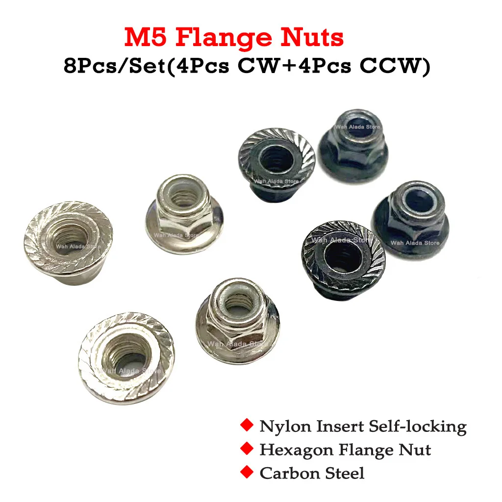 8Pcs/Bag M5 Metal Flange Nut Nylon Gasket Self-locking Hex Nut For RC Multirotor CW CCW Motor Anti-loose Anti Slip Nut