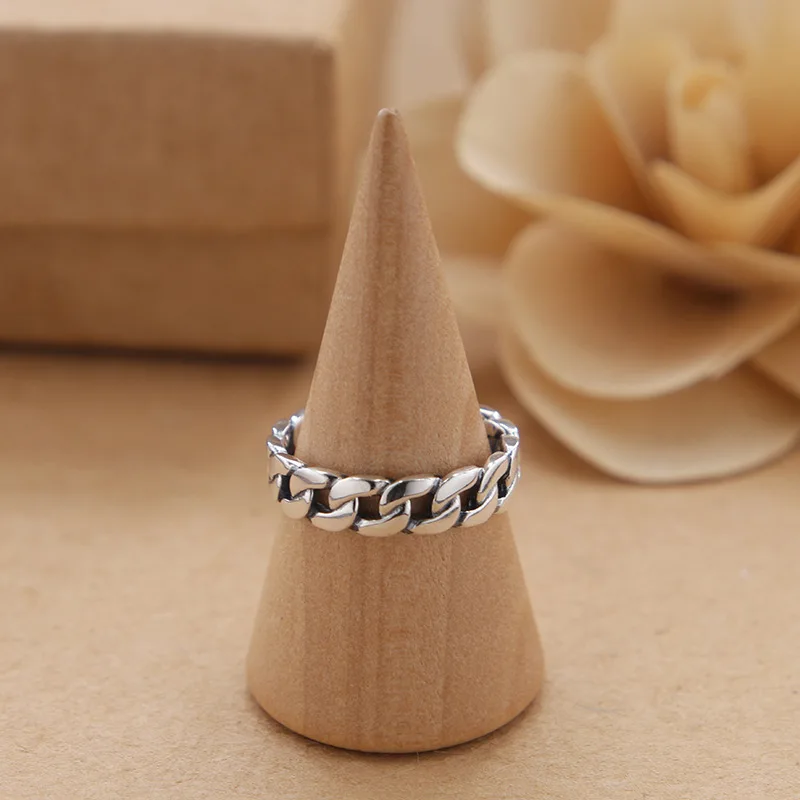 Buyee 925 Sterling Silver Fashion Ring Finger Double Circle Simple Chain Ring for Women Men Fashion Fine Jewelry Circle Gift