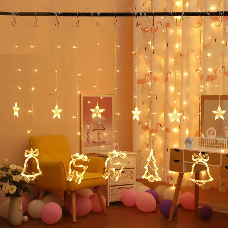 Christmas Fairy Curtain String Lights LED Star Deer 220V 110V Garland Festoon for Mother\'s Day Tree Navidad Party Home Decor