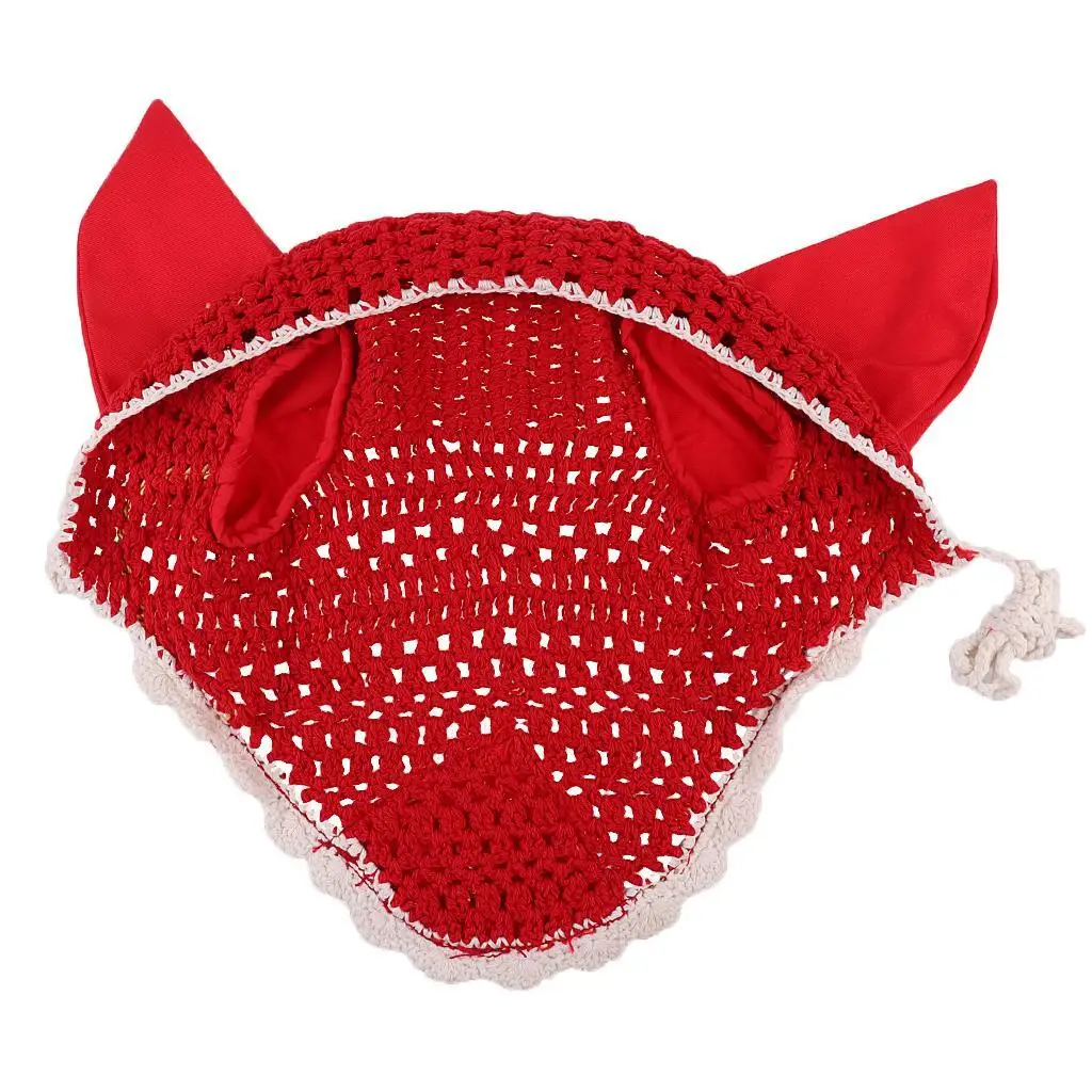 Voile mouche en coton doux avec oreilles, crochet à la main, respirant, cheval rouge