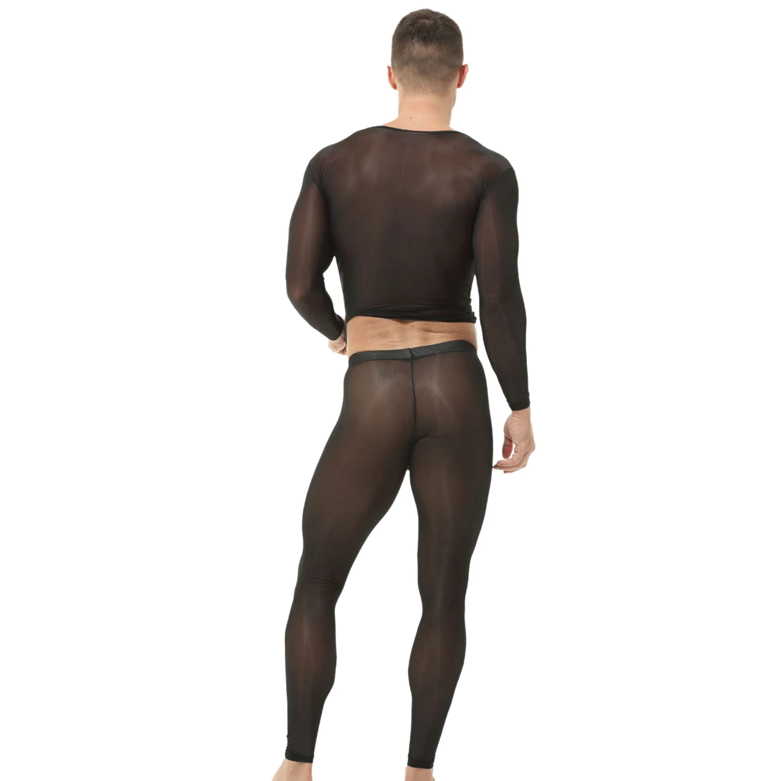 

Men See-Through Clubwear Lightweight Quick Dry Long Sleeves Muscle Top Undershirt with Leggings for Gym Workout Bodybuilding