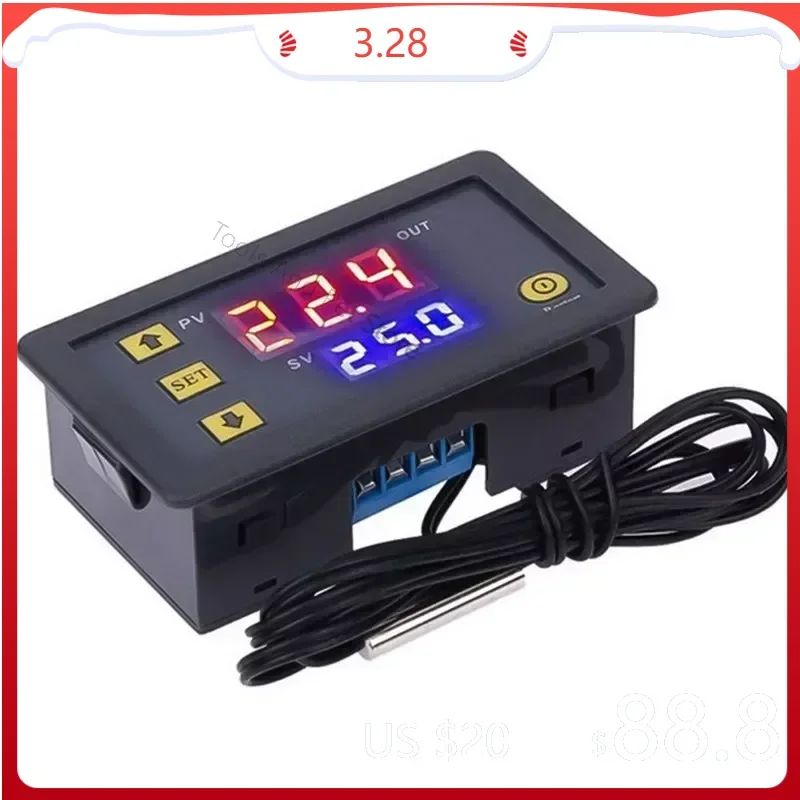 

W3230 Probe line 20A Digital Temperature Control LED Display Thermostat With Heat/Cooling Control Instrument 12V 24V AC110-220V