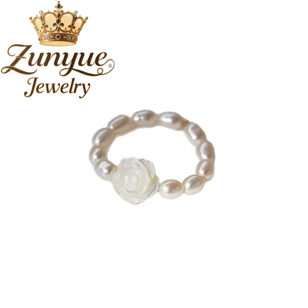 Rose Natural Freshwater Pearl Ring, A Light Luxury, Niche And High-End Beaded Ring Fashion Jewelry Charms Exquisite Best Selling