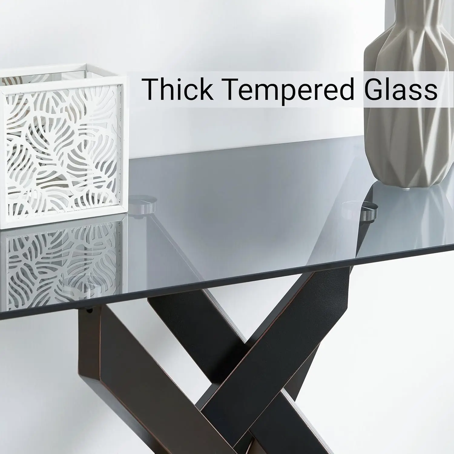 Mesa de console moderna de vidro preto com tampo temperado cinza e pernas de aro dourado, 45 x 18 x 30 polegadas