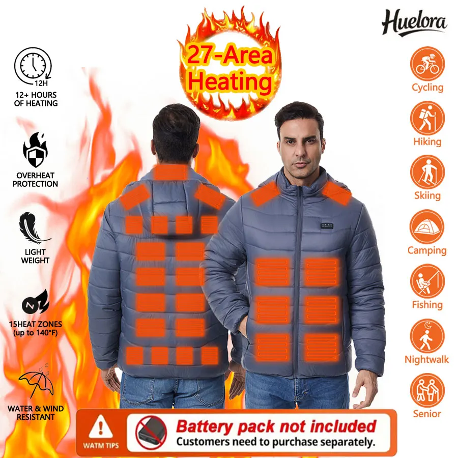 

4 Control Zone 27 Heated Jacket Men Warm Hunting Heated Coat Women Outdoor Winter Heating Clothing (Not Included The Power Bank)