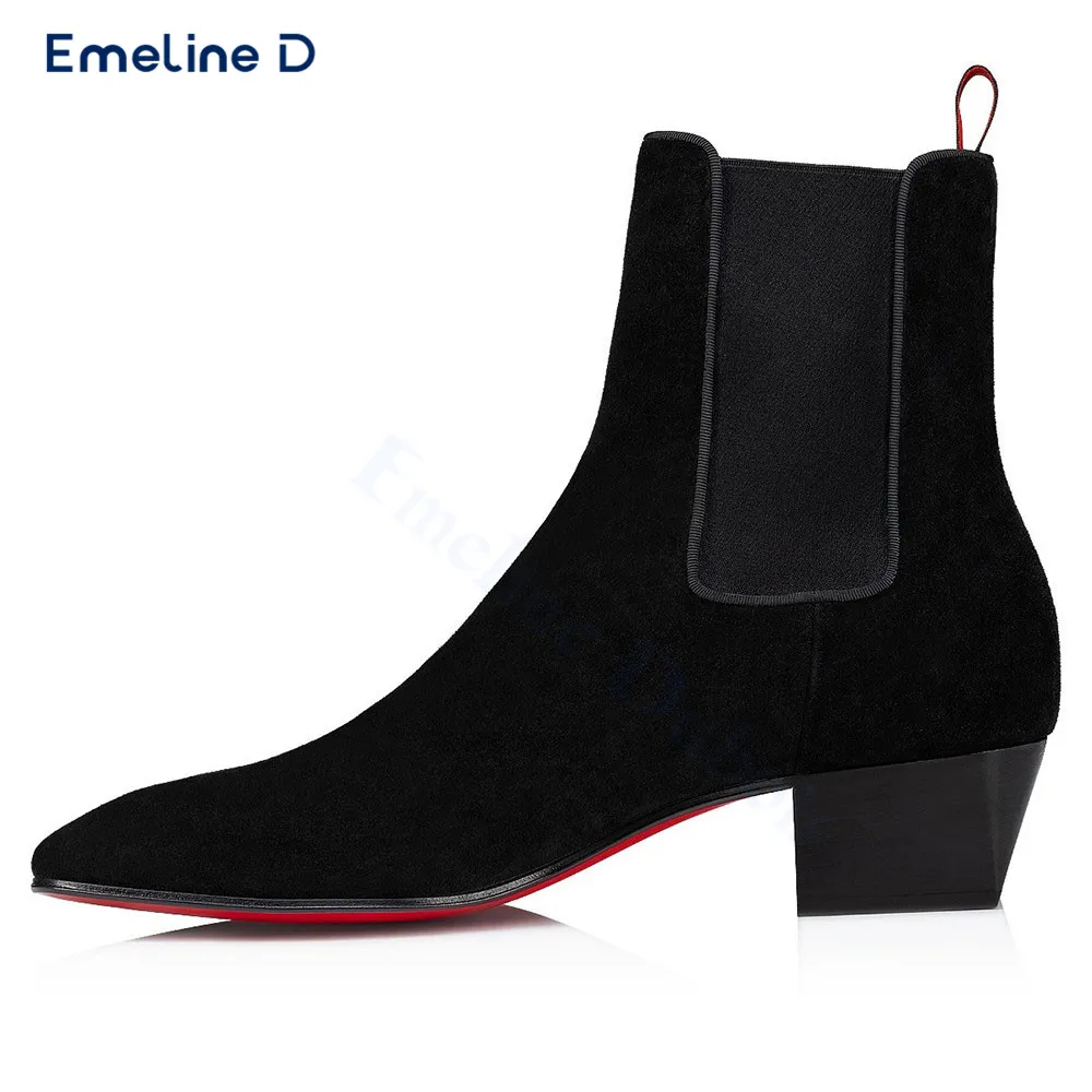 Matte Black Business Ankle Boots Mid-Heel Pull-On Elastic Trendy Short Boots Fashionable Large Size High Quality Men's Shoes