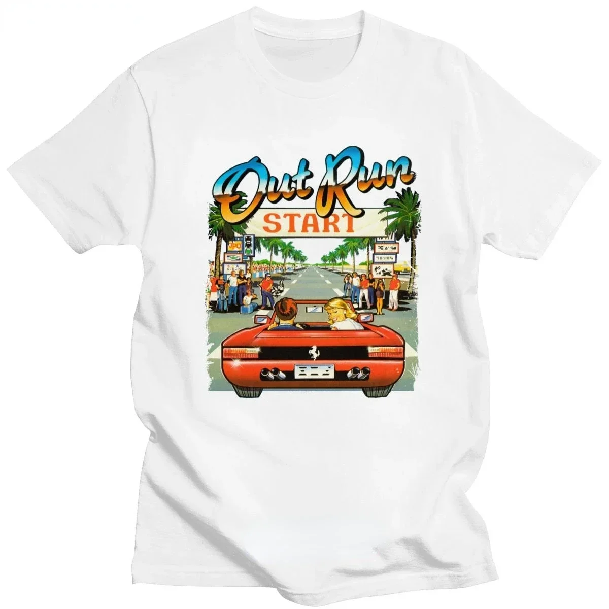 80s Console Gaming Tops OutRun Tshirt Casual Oversized Tee Japan Arcade Racing Video Game Out Run T Shirt Men Vintage