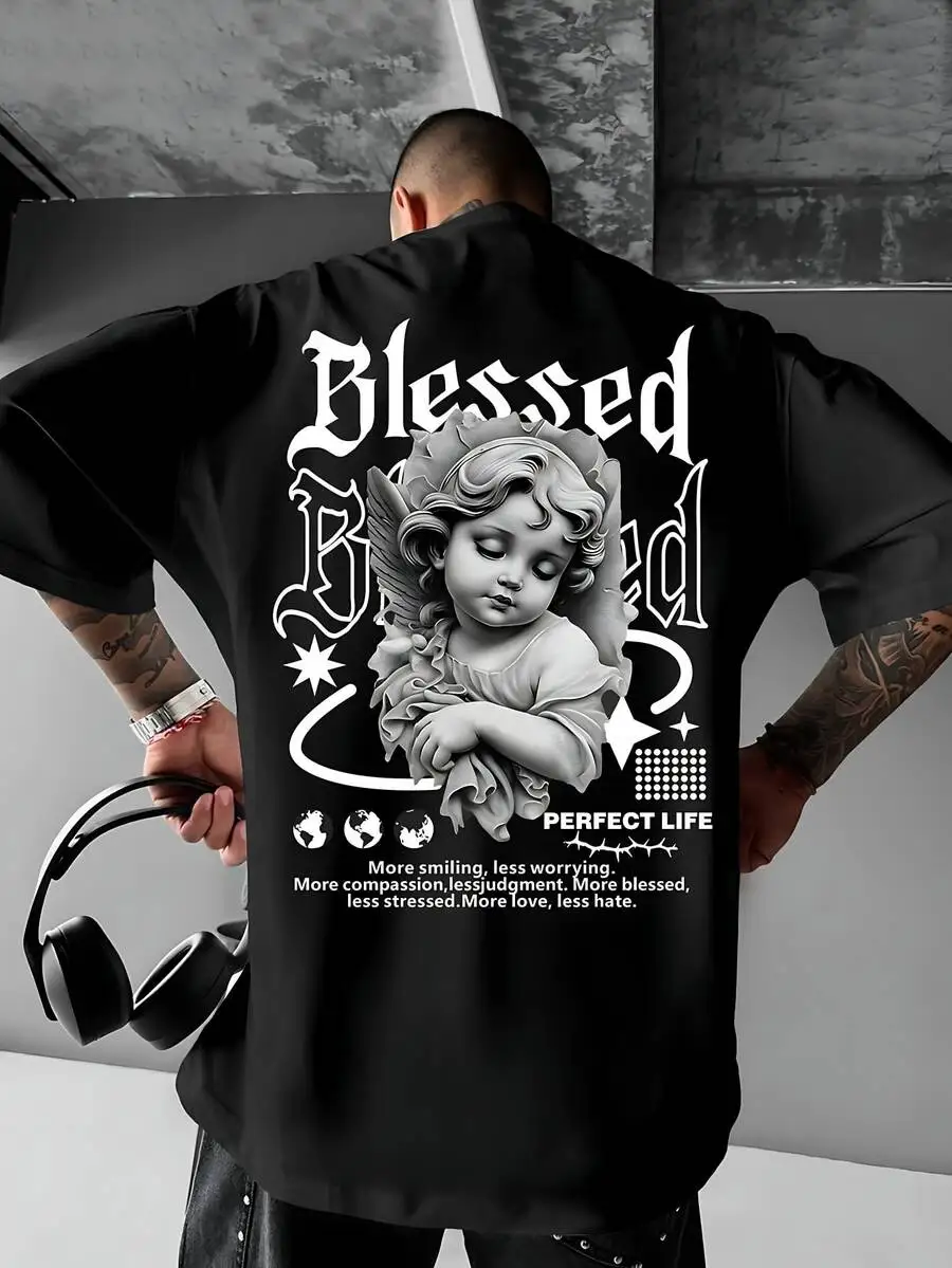 Men's Cotton Graphic Tee, Crew Neck Short Sleeve T-Shirt With 