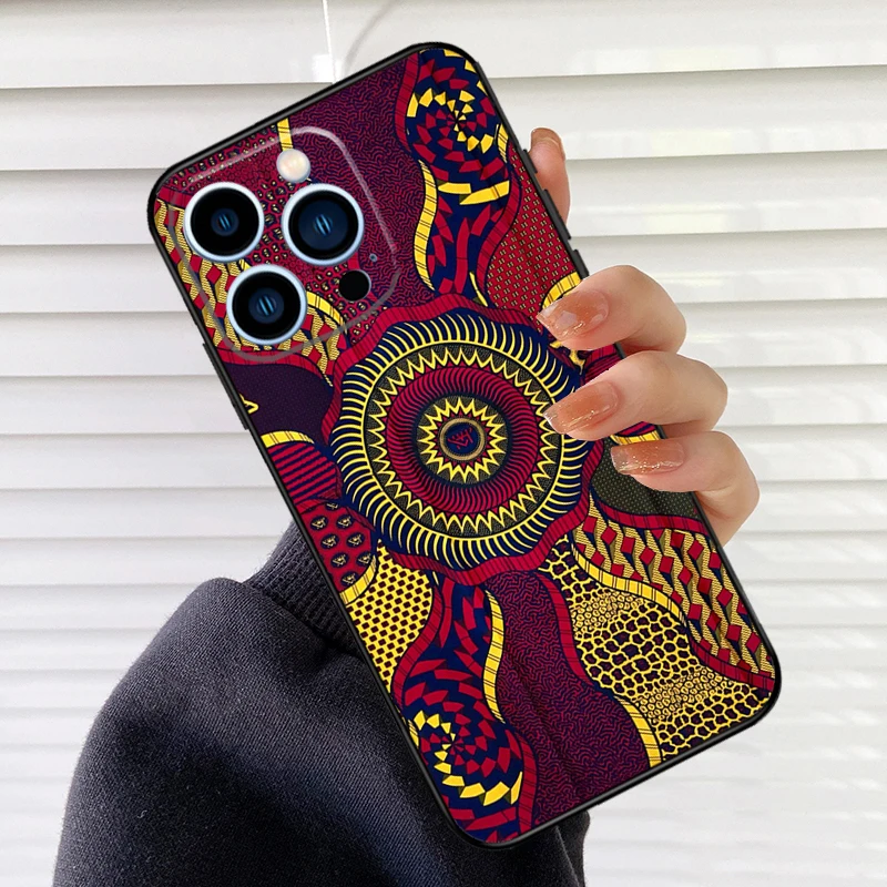 African Style Fabric Print Phone Case For iPhone 15 11 12 14 Pro Max XR XS Max X 7 8 Plus 13 14 Pro Soft Silicone Back Cover