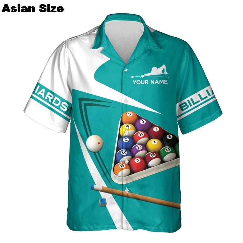 Бильярдные рубашки с 3D принтом на заказ для мужчин, одежда для любителей бильярда, блузка с лацканами, индивидуальный дизайн, игра в бассейн с коротким рукавом