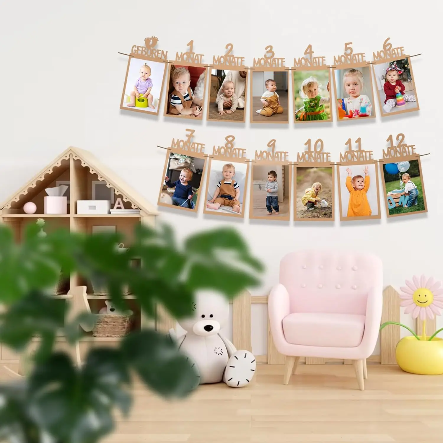 Fotobanner zur Wanddekoration zum 1. Geburtstag eines deutschen Babys, Hintergrunddekoration für die Geburtstagsfeier eines Babys für einen Jahr und 12 Monate – Detail 4