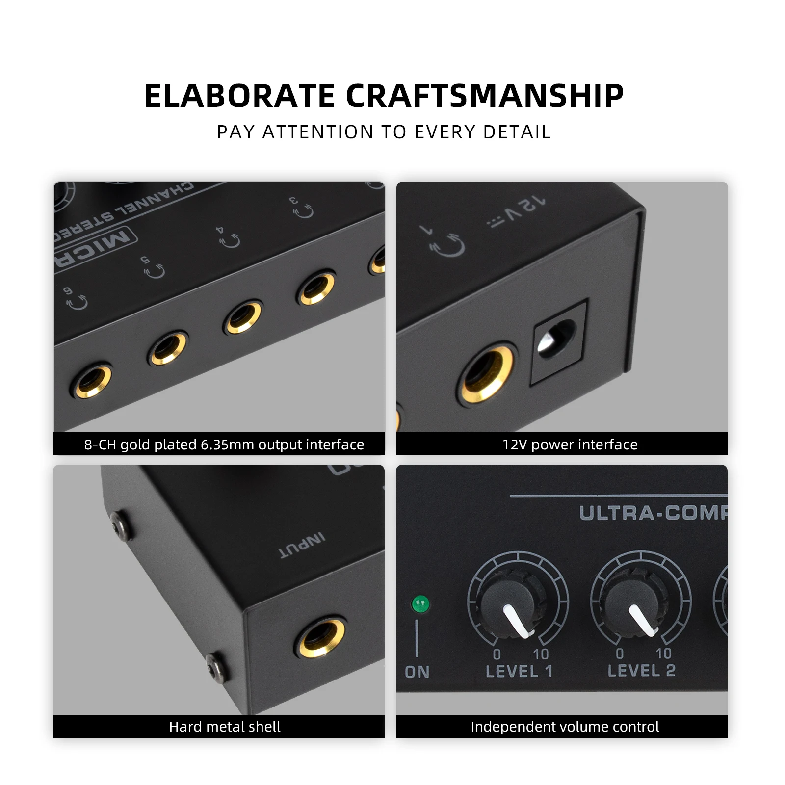 HA800 Ultra-Compact Audio Amplifier 8 Channels Mini Stereo Headphone Amplifier With Power Adapter EU US Plug Adapter Amplifiers