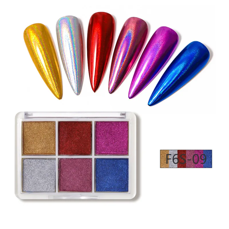 6 Colors Aurora Solid Mirror Nail Powder Glitter Dust Metal Effect Nails UV Gel Polish Pigment Nail Art Decorations Accessories