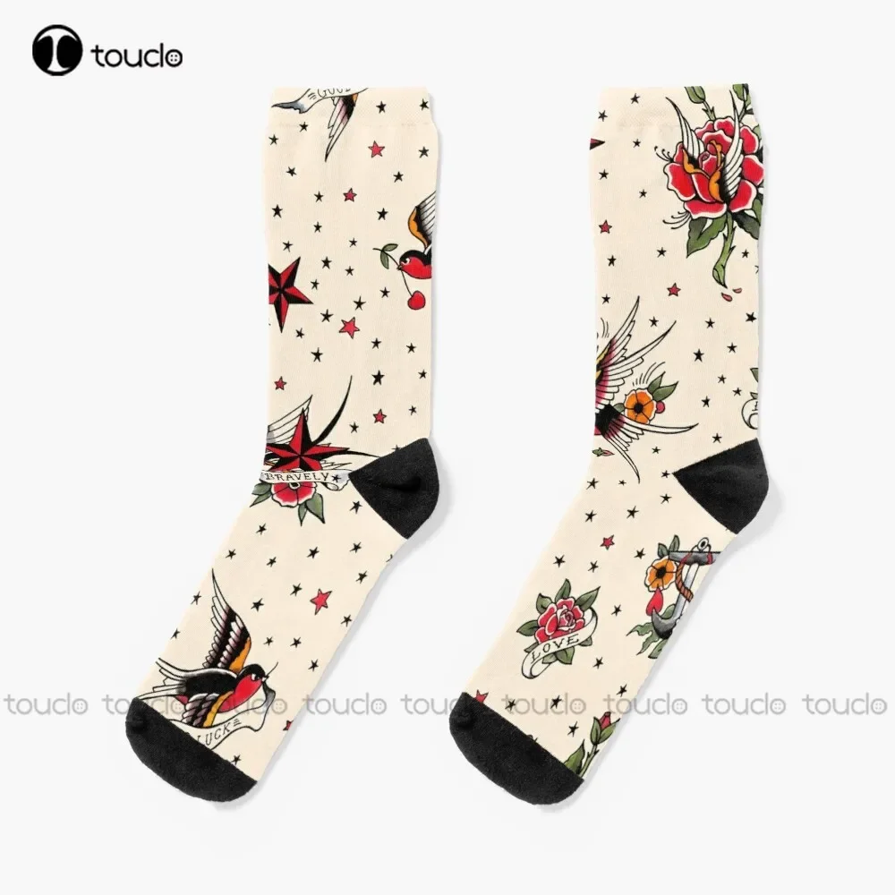 Tattoo Flash Sheet N 1 Socks White Long Socks Christmas Gift Unisex Adult Teen Youth Socks Custom 360° Digital Print Women Men