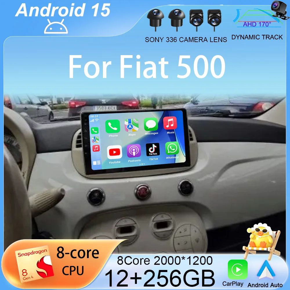 

Android 15 Carplay Auto Car Radio For Fiat 500 GPS Navigation Steering Wheel Control Multimedia Player WIFI+4G Stereo 2din 2 DIN