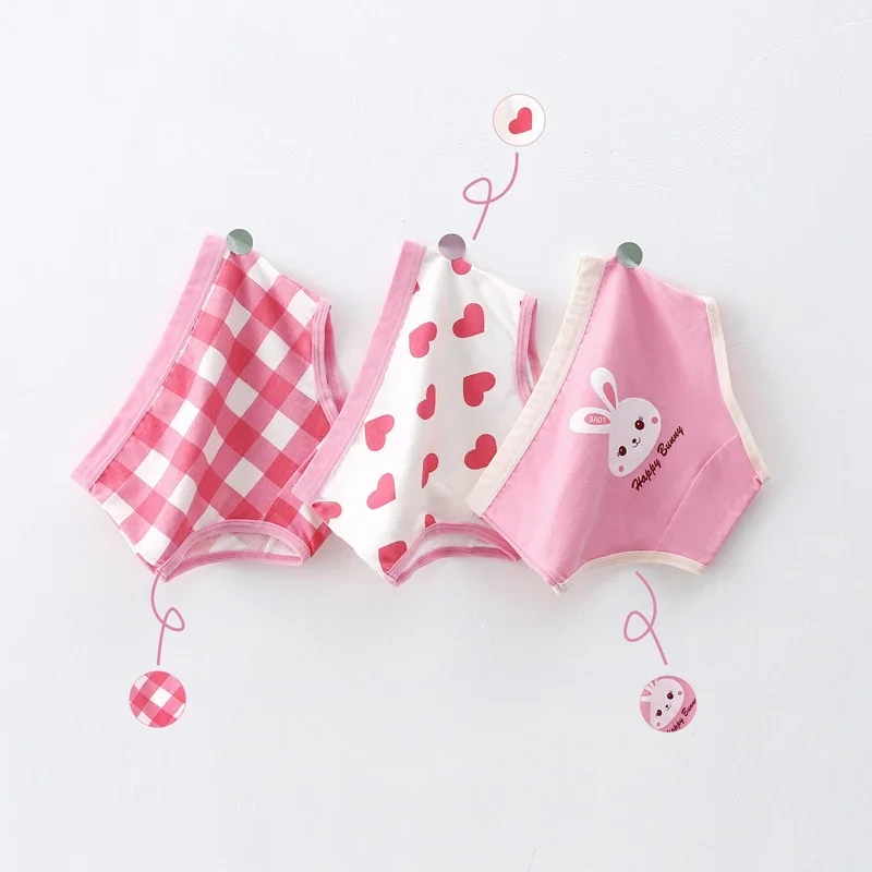 3Pcs/lot Kids Panties 7 Collections Chirdren's Underwear Lovely Girls Briefs Floral Grid Cute Pants Baby Dots Cotton Underpants