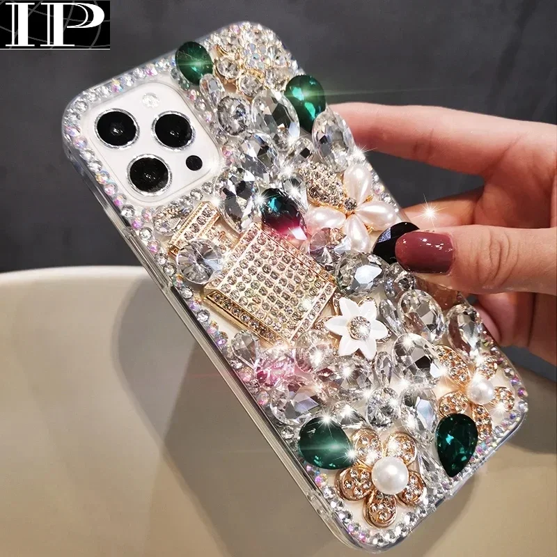 

Luxury Bling Diamond Rhinestone Flower Case for Samsung Galaxy A21S A10S A11 A90 A81 A50 A70 A51 A71 5G Phone Case Pearl Crystal