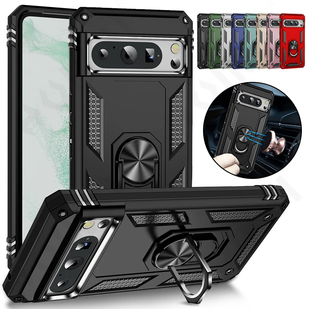 Case For Google Pixel 8 Pro 7A 7 6 5 Pro Ring Holder Stand Kickstand Grade Armor Anti-Drop Magnetic Mount Cover