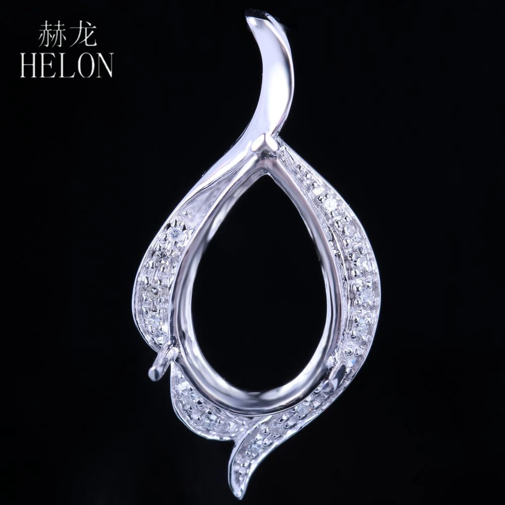 HELON Pear Cut 17x11mm Semi Mount Pendant Solid 14K 10K White Gold Natural Diamonds Engagement Pendant For Women Fine Jewelry