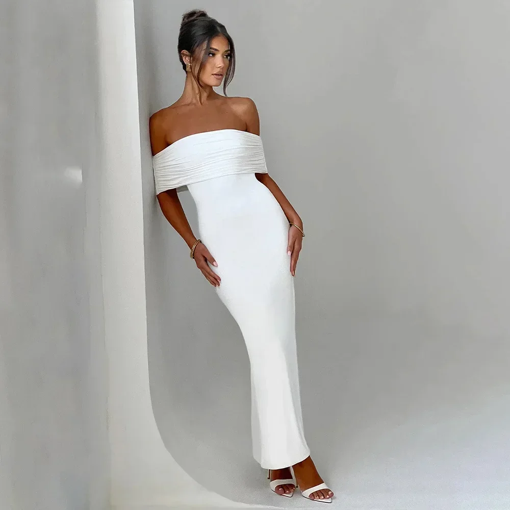 2025 New Strapless Backless Sexy Maxi Dress For Women Black Solid Off-shoulder Sleeveless Bodycon Club Party Long Dress Elegant